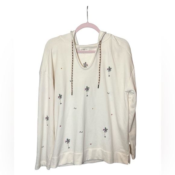 Lou & Grey Tops - Lou & Grey Ivory Palm Tree Embroidered lightweight Soft Hooded Pullover Size M